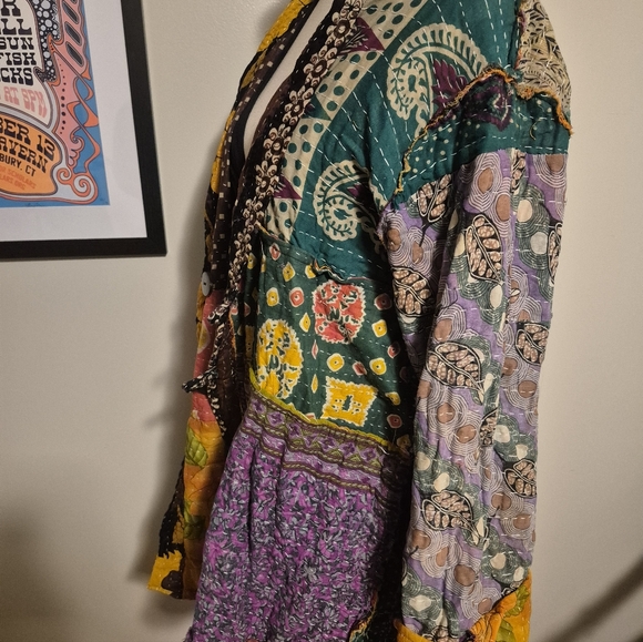Colorful Patchwork Kantha Bae Style  Kimono Jacket Reversible - Picture 9 of 12